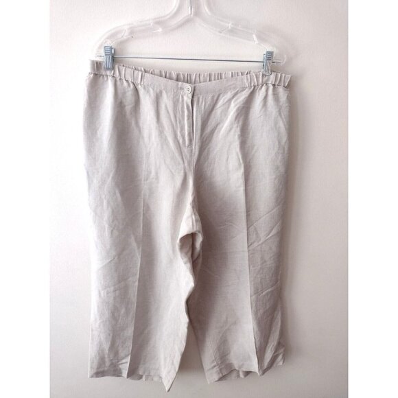 Lane Bryant Linen Blend Capri Pants Women's Size 16 Beige Wide Leg Lightweight - Picture 1 of 14